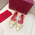 VLOGO SIGNATURE WHITE CALFSKIN FLAT SLINGBACK PUMP WITH GOLD LOGO