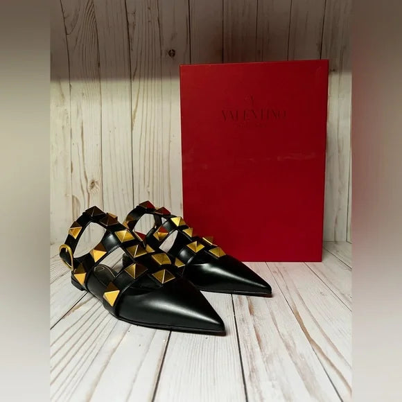VT Roman Stud Ankle Strap Mule Black Lambskin
